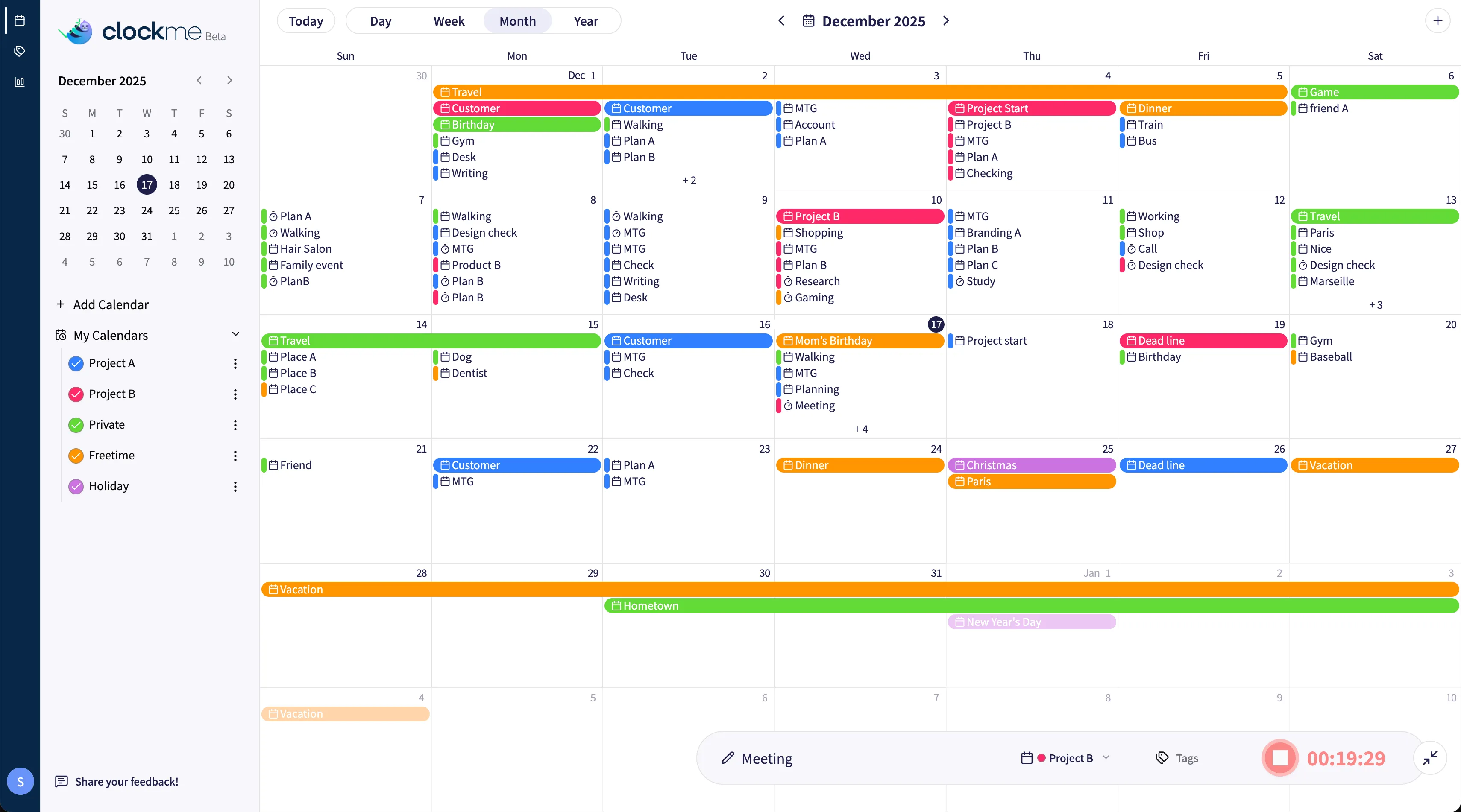 Clock Meのカレンダー画面